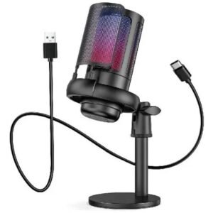 Microfone Gamer Condensador Profissional Rgb Alta Qualidade Cabo de 1.8m USB Tipo C